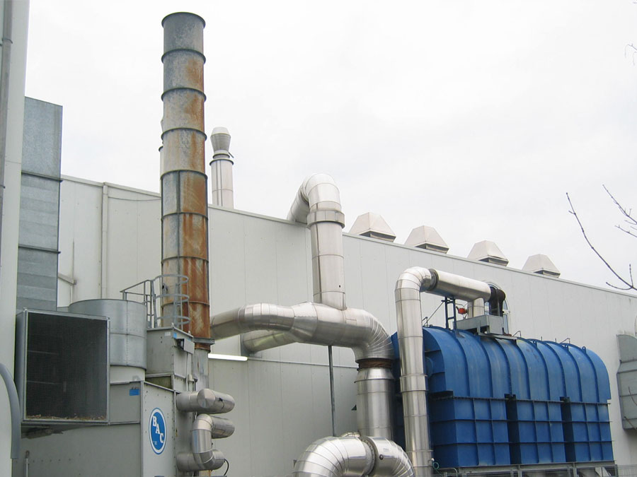 Image of Plant Roto Offset Printing. Intervention: Regenerative thermal Oxidizer (RTO) with air to water heat exchanger airTReco, flow rate 16,000 Nm3/h. Germany, 2004